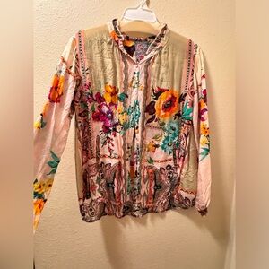 Johnny Was Silk Ruffle Blouse